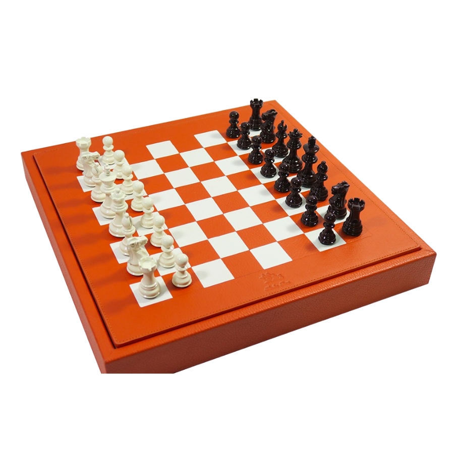 Orange Buffalo Leather Chess Set, Leather Chess Set